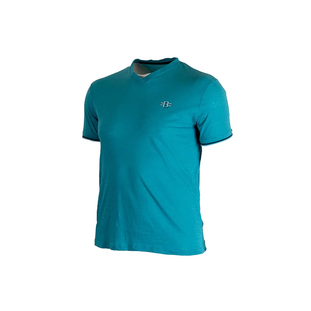 T-shirt slub turquoise col V