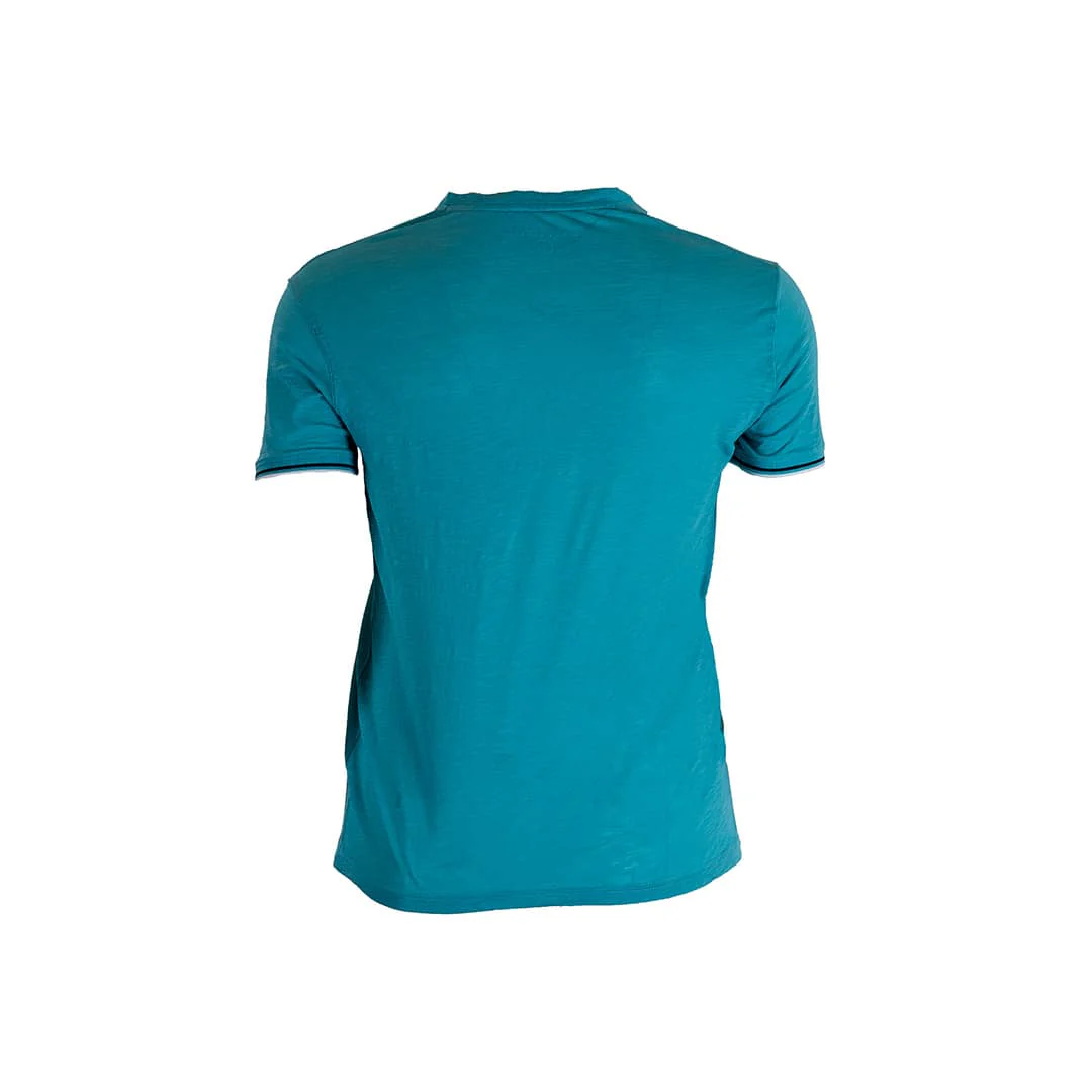 T-shirt slub turquoise col V - Image 2