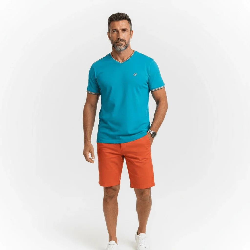 T-shirt bleu turquoise col V