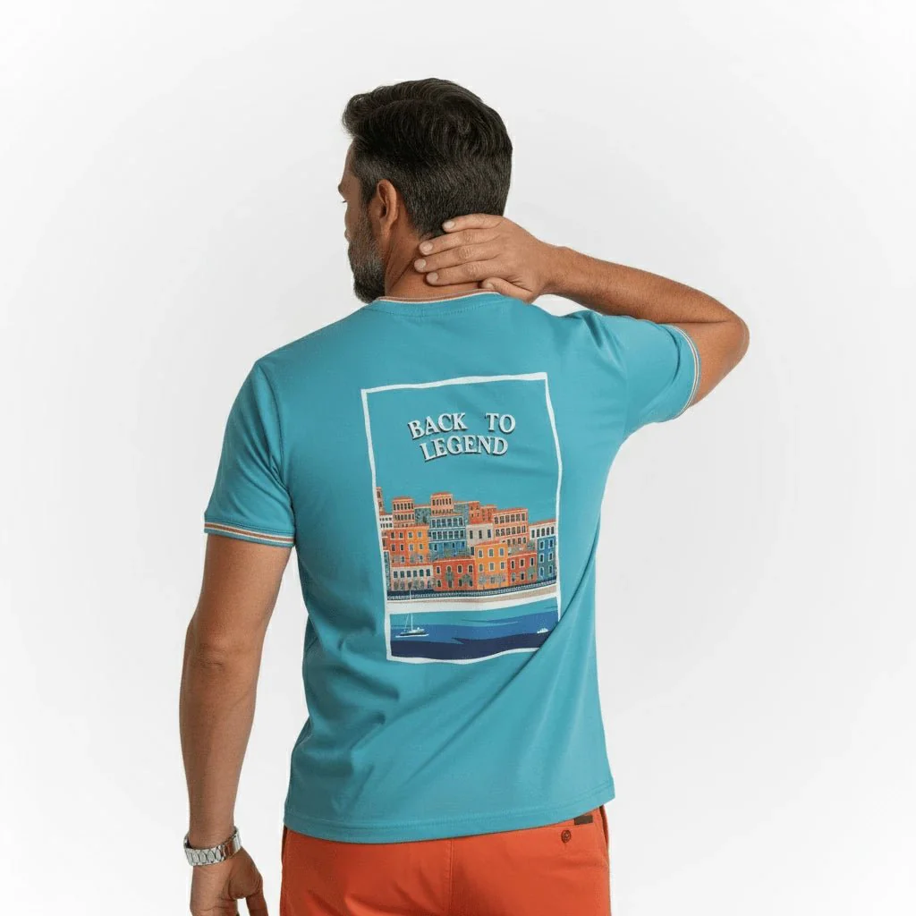 T-shirt bleu turquoise col V - Image 2